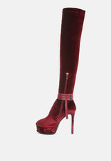 bison burgundy high platform heeled long boots#color_burgundy