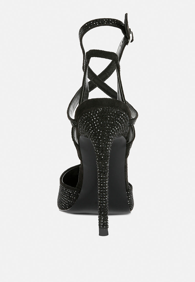charmer diamante studded high heeled sandal in Black#color_Black