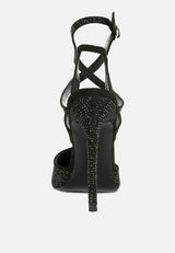charmer diamante studded high heeled sandal in Black#color_Black