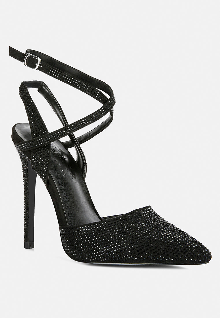 charmer diamante studded high heeled sandal in Black#color_Black