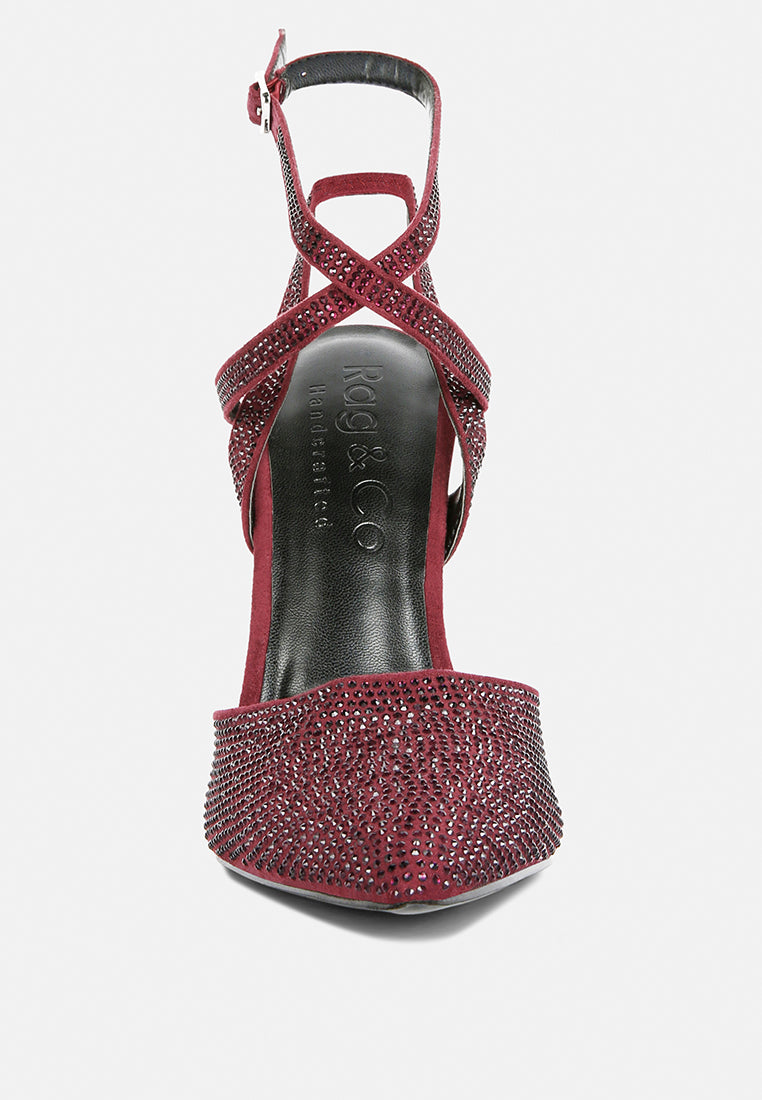 charmer diamante studded high heeled sandal in Burgundy#color_Burgundy