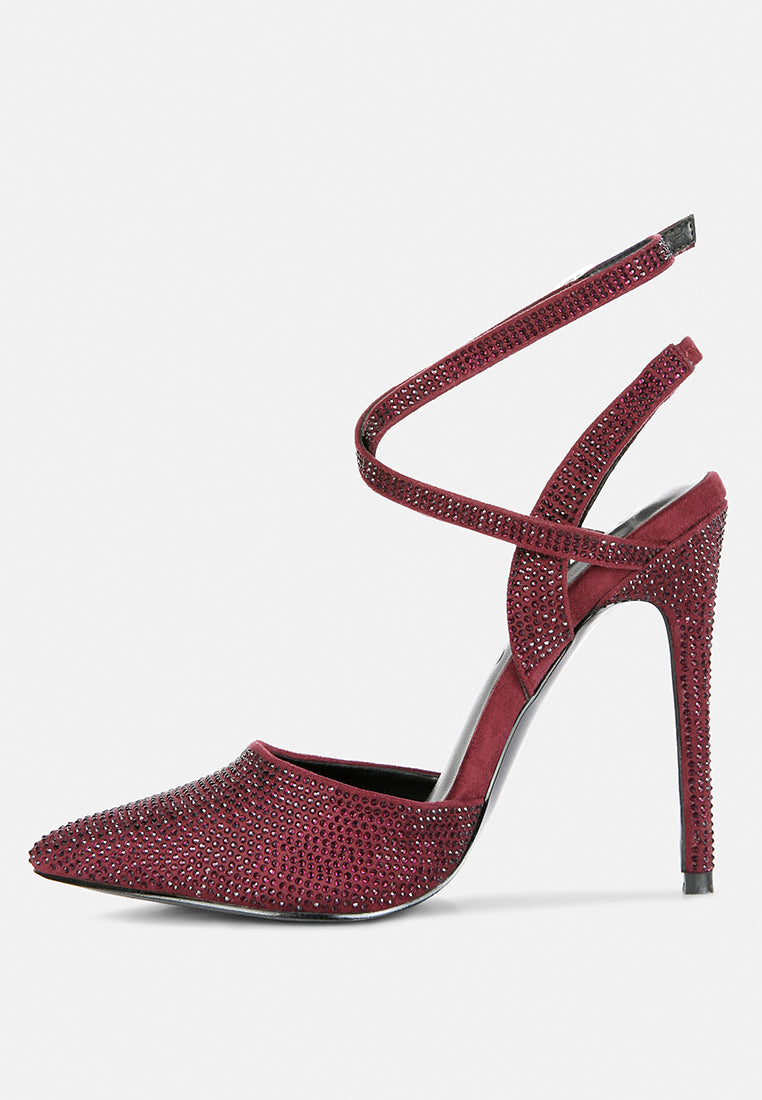 charmer diamante studded high heeled sandal in Burgundy#color_Burgundy