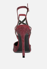 charmer diamante studded high heeled sandal in Burgundy#color_Burgundy