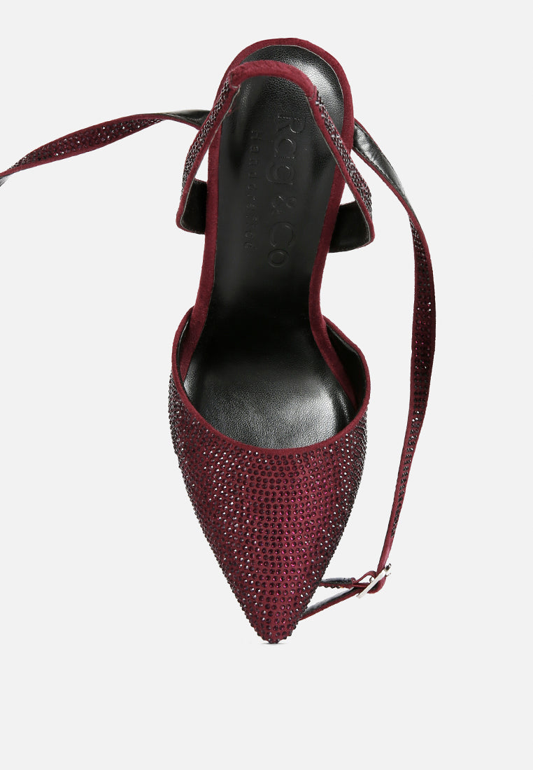 charmer diamante studded high heeled sandal in Burgundy#color_Burgundy