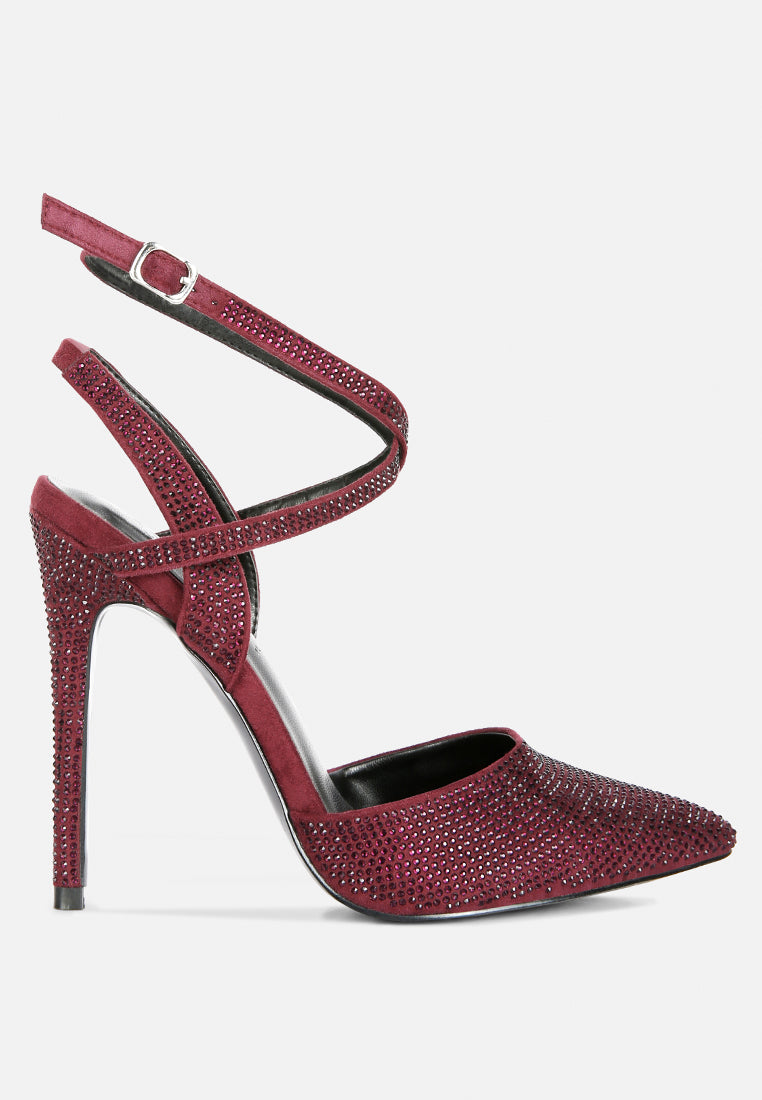 charmer diamante studded high heeled sandal in Burgundy#color_Burgundy
