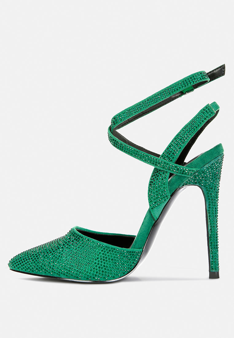 charmer diamante studded high heeled sandal in Green#color_Green