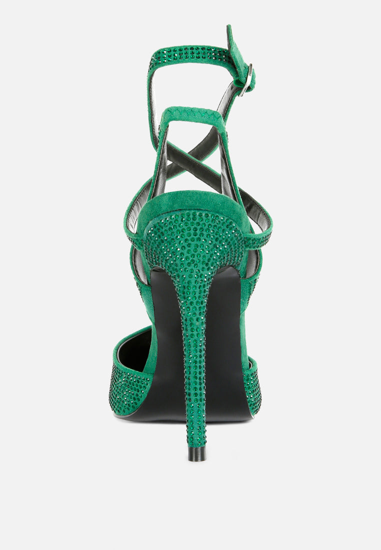 charmer diamante studded high heeled sandal in Green#color_Green