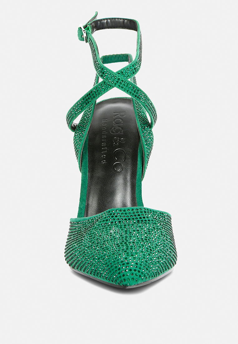 charmer diamante studded high heeled sandal in Green#color_Green