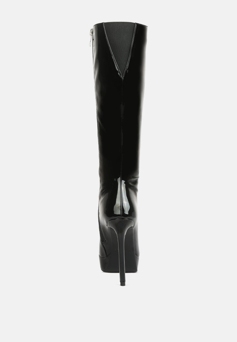 Buy Chatton Black Patent Stiletto High Heeled Calf Boots | Boots | Rag ...
