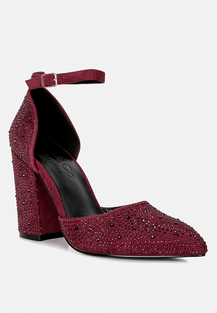 culver microfiber diamante block heeled sandal in burgundy#color_burgundy