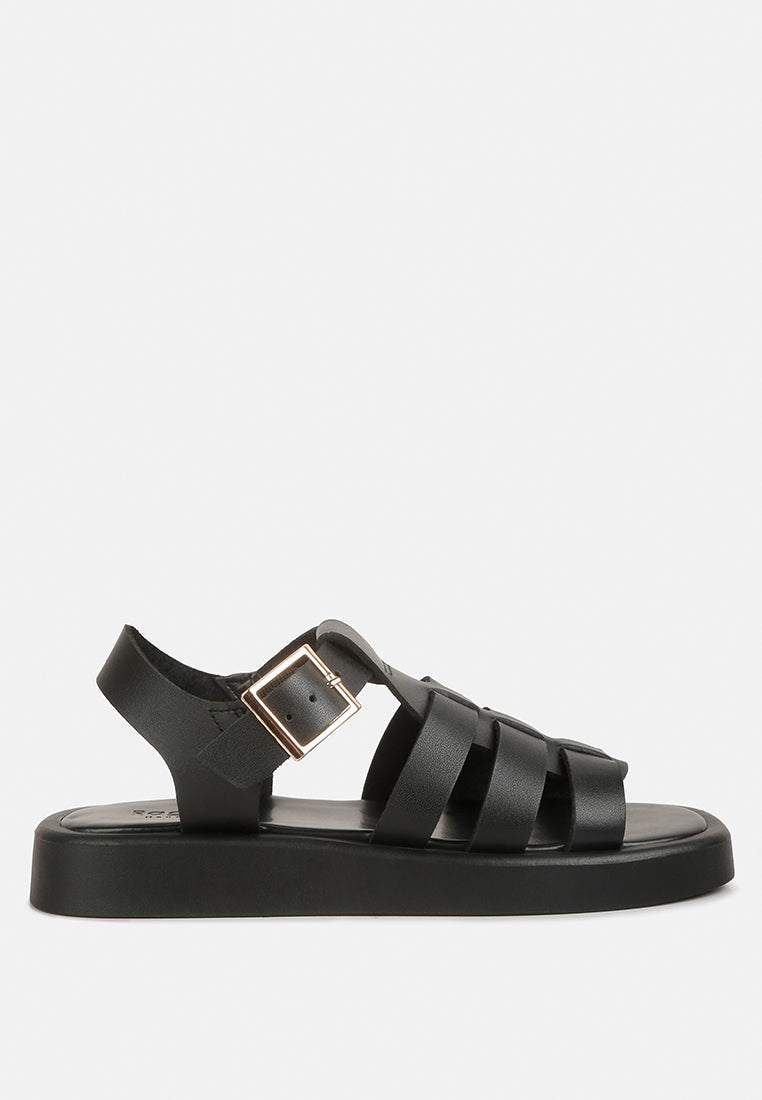 DACOSTA Genuine Leather Gladiator Flatform Sandals#color_black
