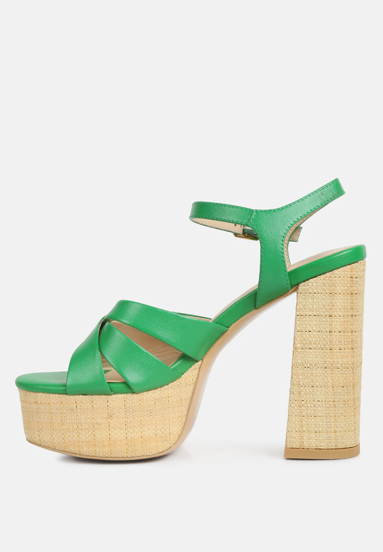 de vil crisscross straps slim block heel sandals in Green#color_green