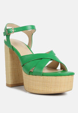 de vil crisscross straps slim block heel sandals in Green#color_green