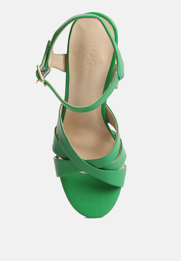 de vil crisscross straps slim block heel sandals in Green#color_green
