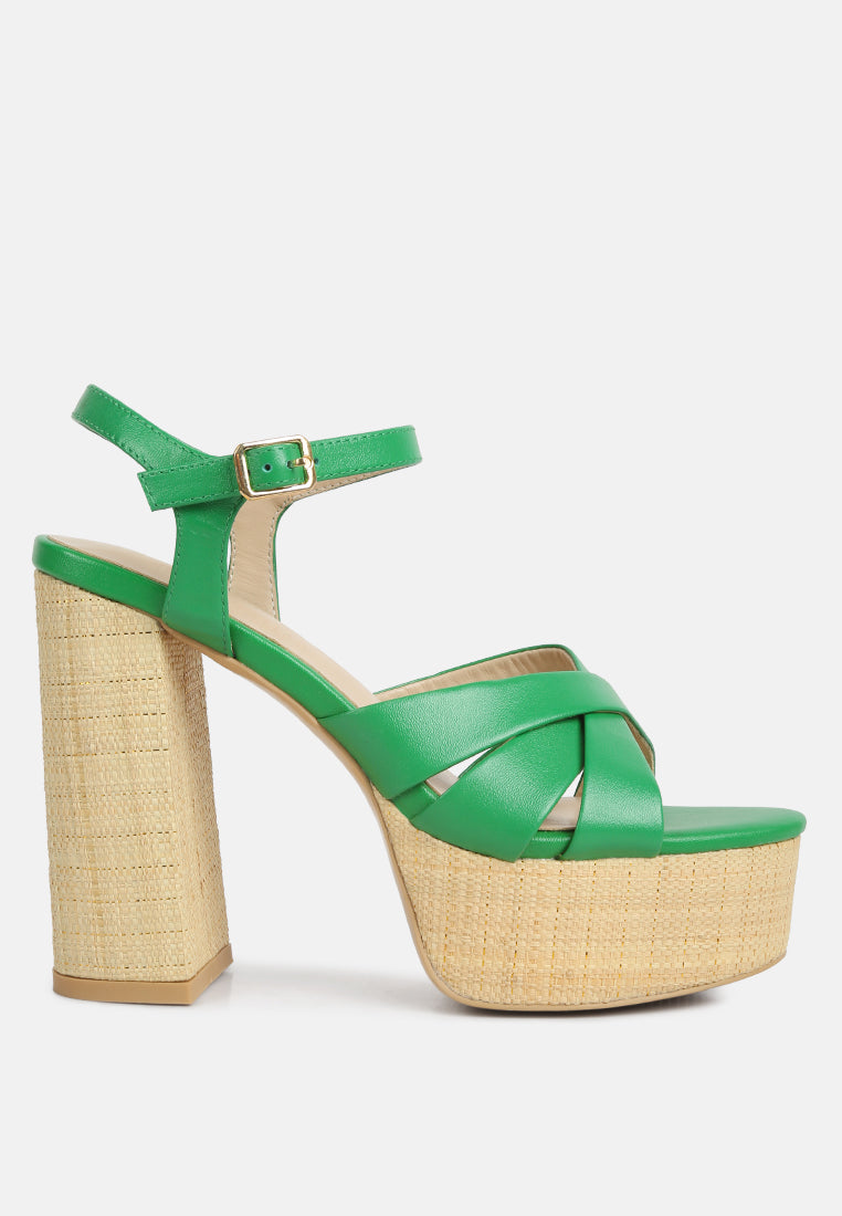 de vil crisscross straps slim block heel sandals in Green#color_green