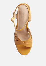 de vil crisscross straps slim block heel sandals in Tan#color_tan