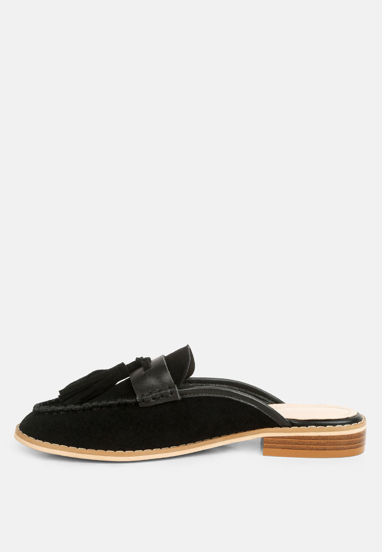 Buy Edmanda Tassle Detail Leather Mules In Black | Mules | Rag