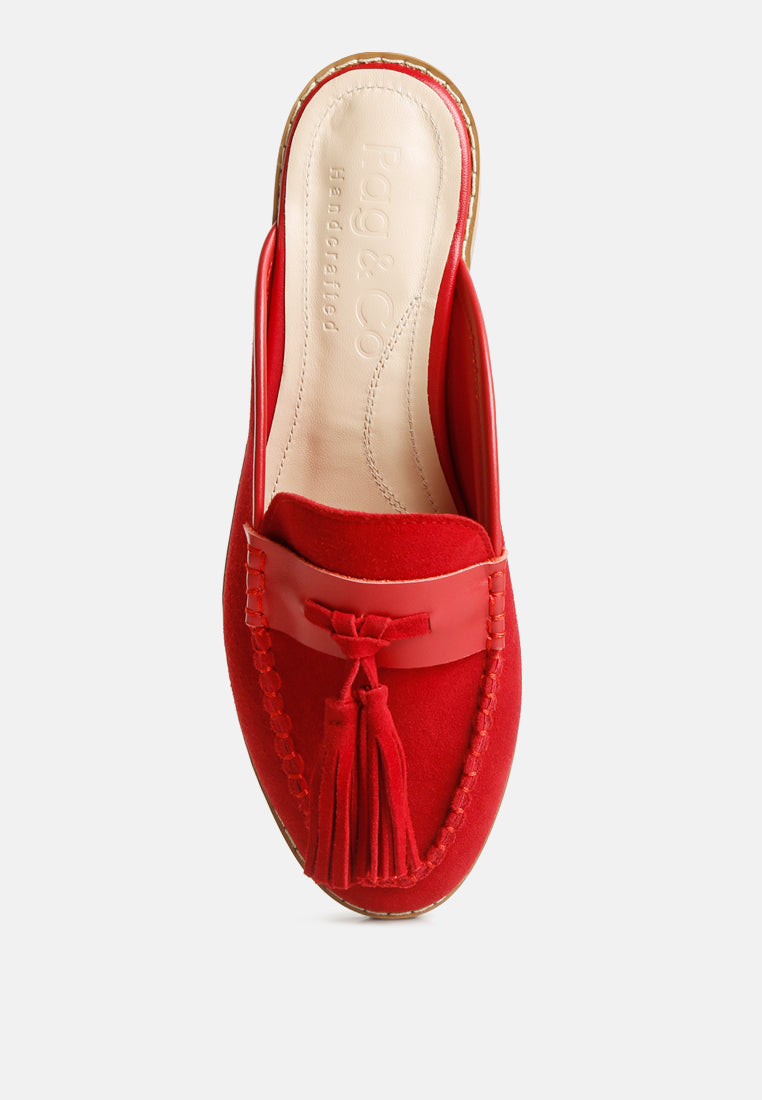 EDMANDA Tassle Detail Leather Mules#color_red
