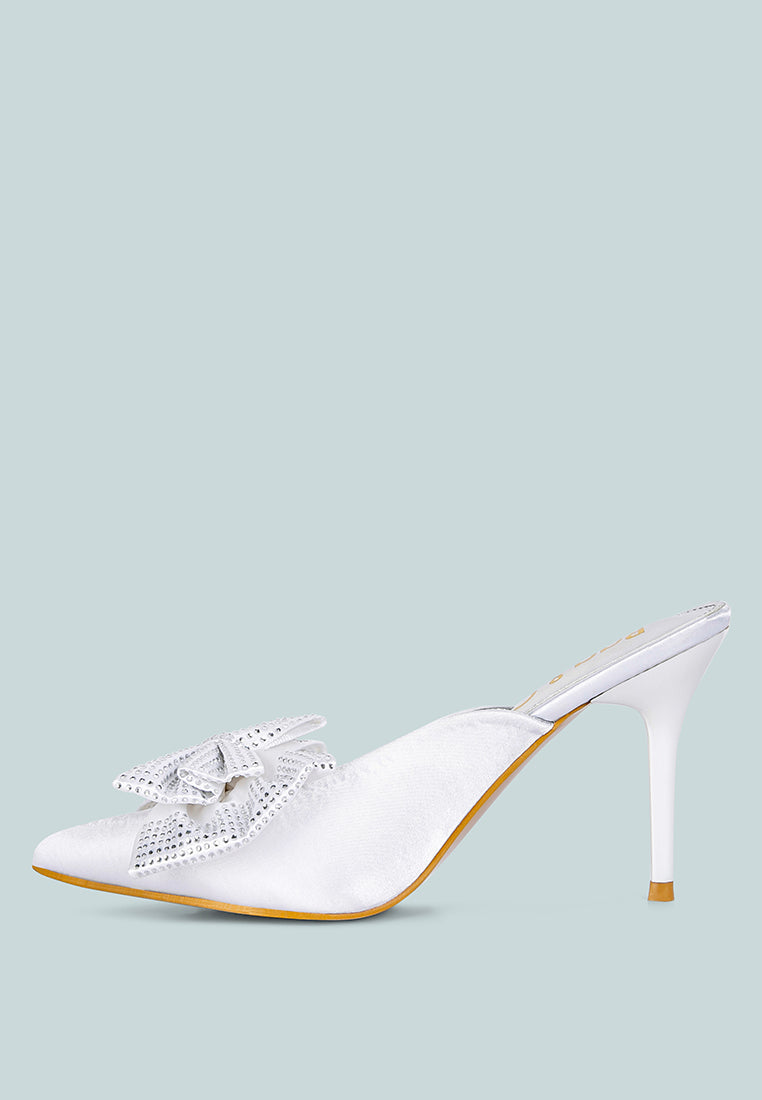 elisda white diamante bow heeled mules#color_white