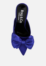 elisda blue diamante bow heeled mules#color_navy