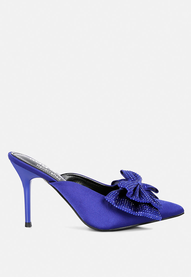 elisda blue diamante bow heeled mules#color_navy