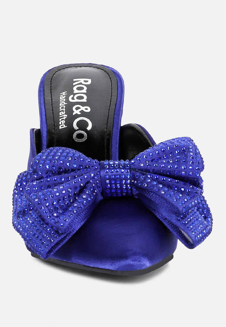 elisda blue diamante bow heeled mules#color_navy