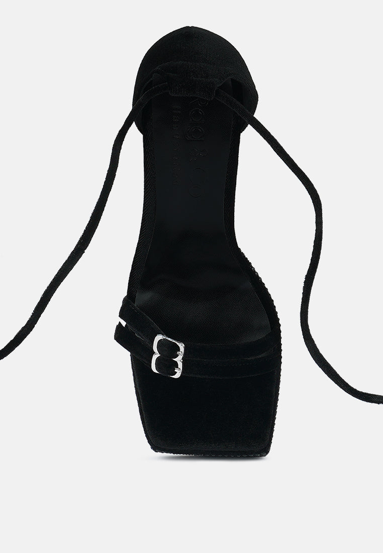 firecrown black high platform diamante lace up sandals#color_black