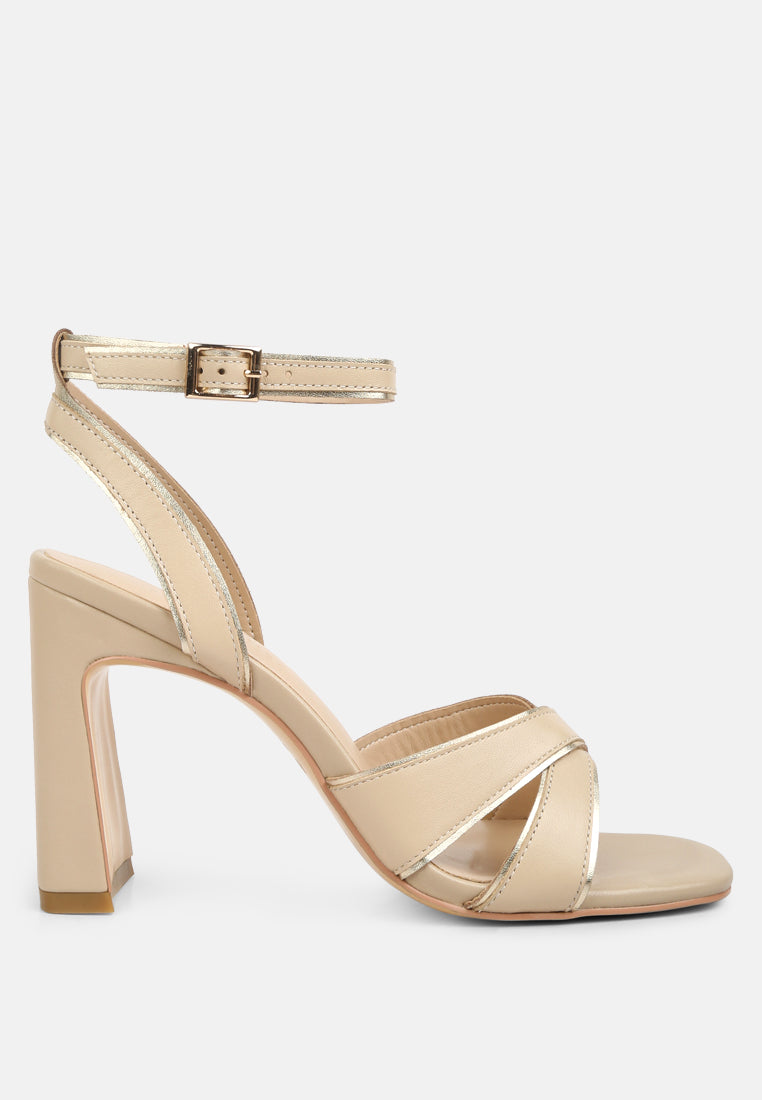 heeri beige metallic lined slim block heel sandals#color_beige