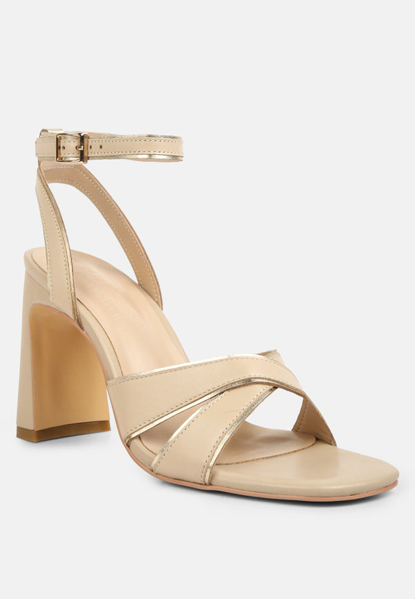 heeri beige metallic lined slim block heel sandals#color_Beige