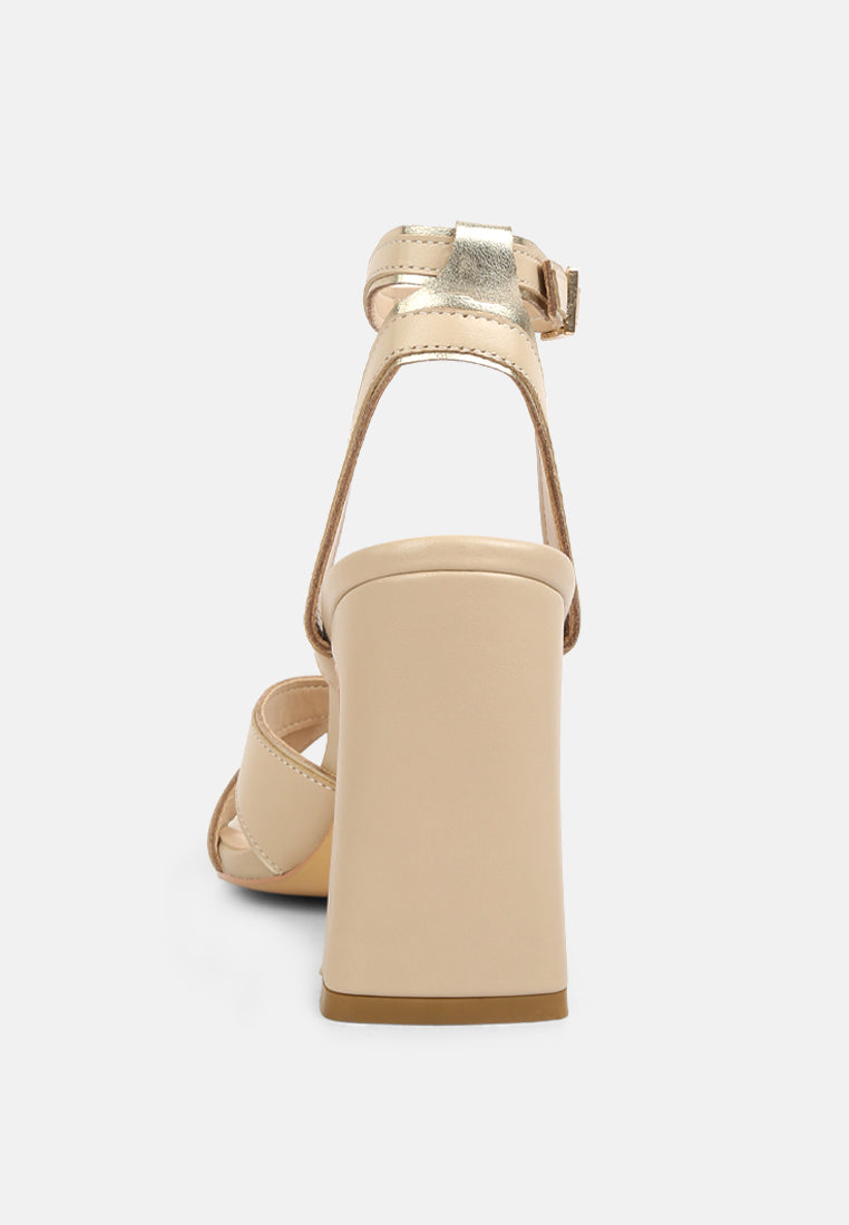 heeri beige metallic lined slim block heel sandals#color_beige