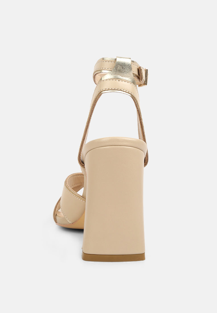 heeri beige metallic lined slim block heel sandals#color_beige