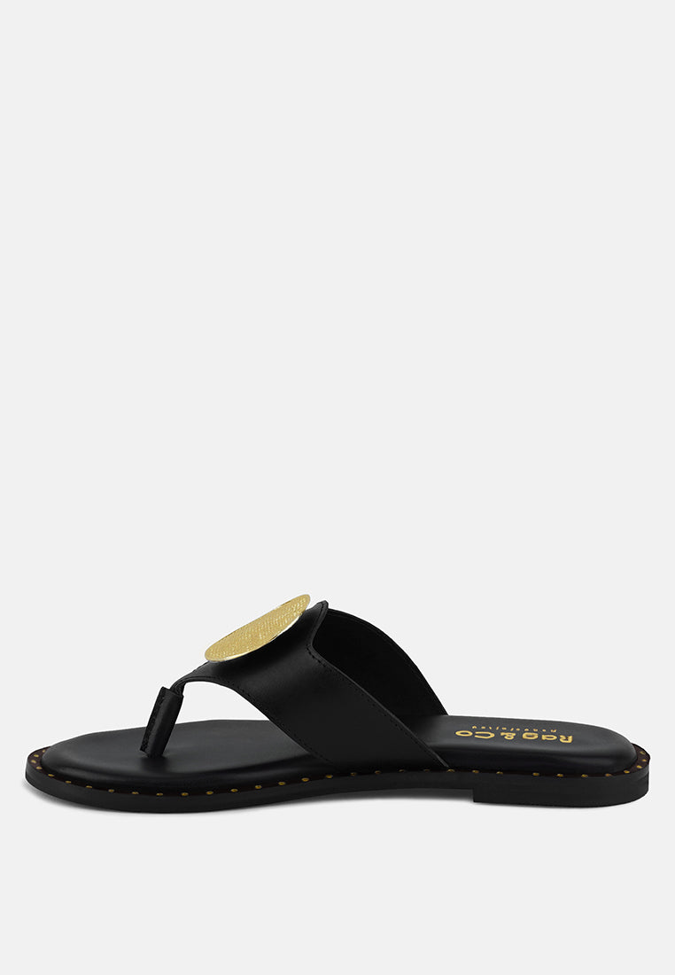 KATHLEEN Embellished Black Slip-on Thong Sandals#color_black