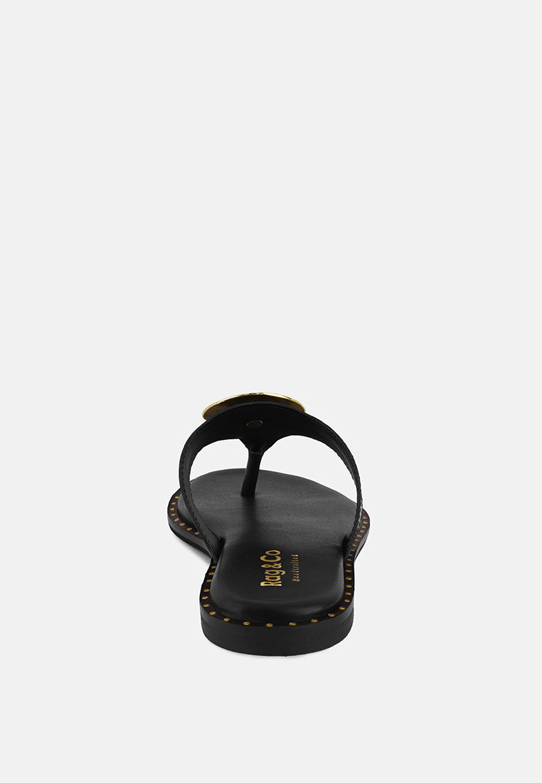 KATHLEEN Embellished Black Slip-on Thong Sandals#color_black