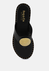 KATHLEEN Embellished Black Slip-on Thong Sandals#color_black