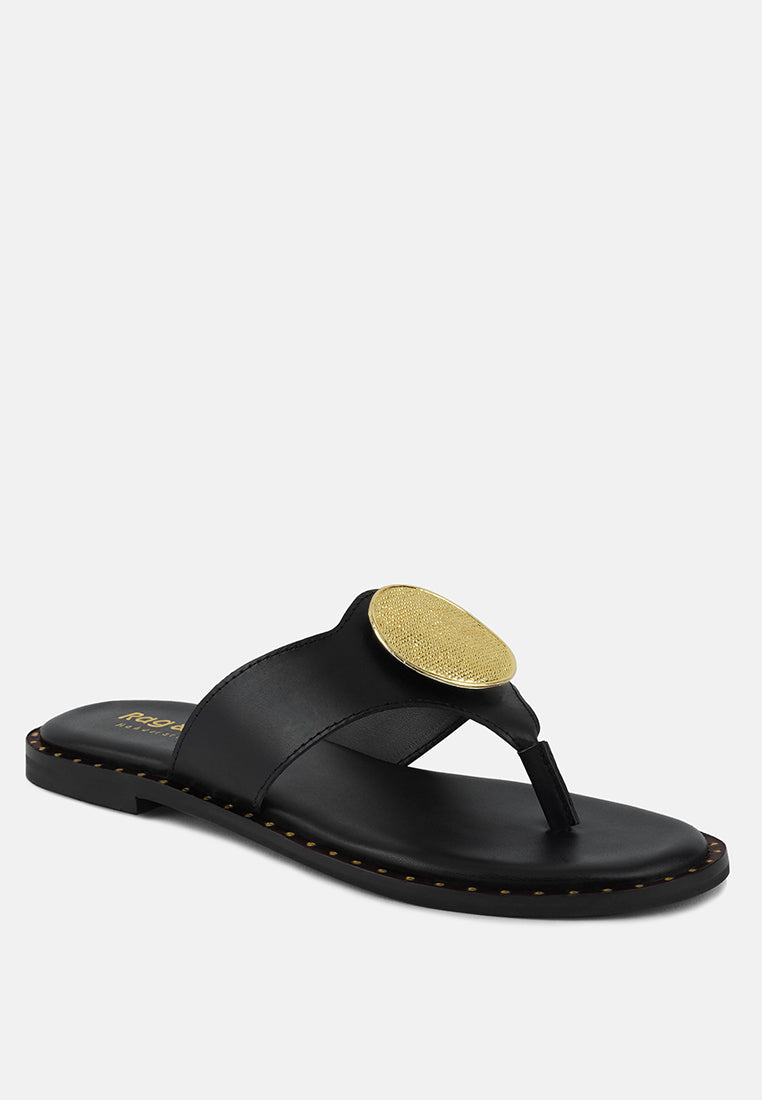 KATHLEEN Embellished Black Slip-on Thong Sandals#color_black