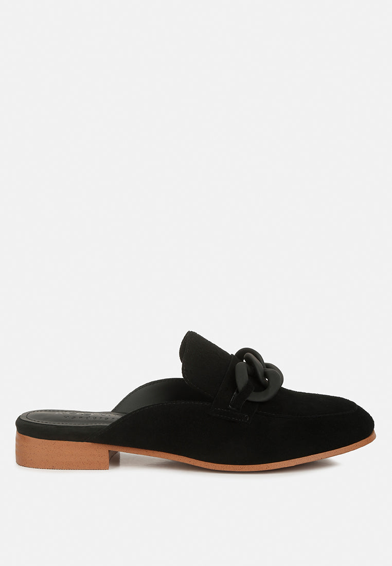 KRIZIA Chunky Chain Suede Slip On Loafers#color_black