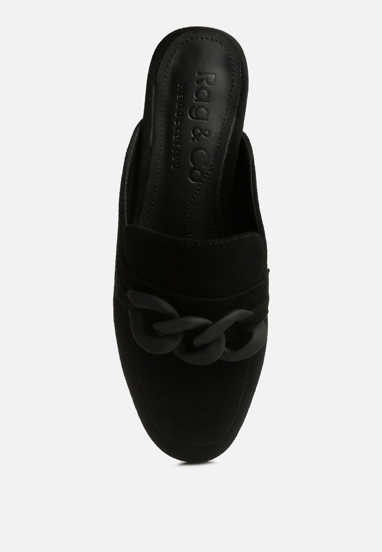 KRIZIA Chunky Chain Suede Slip On Loafers#color_black