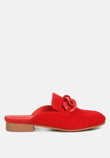 KRIZIA Chunky Chain Suede Slip On Loafers in Red #color_Red