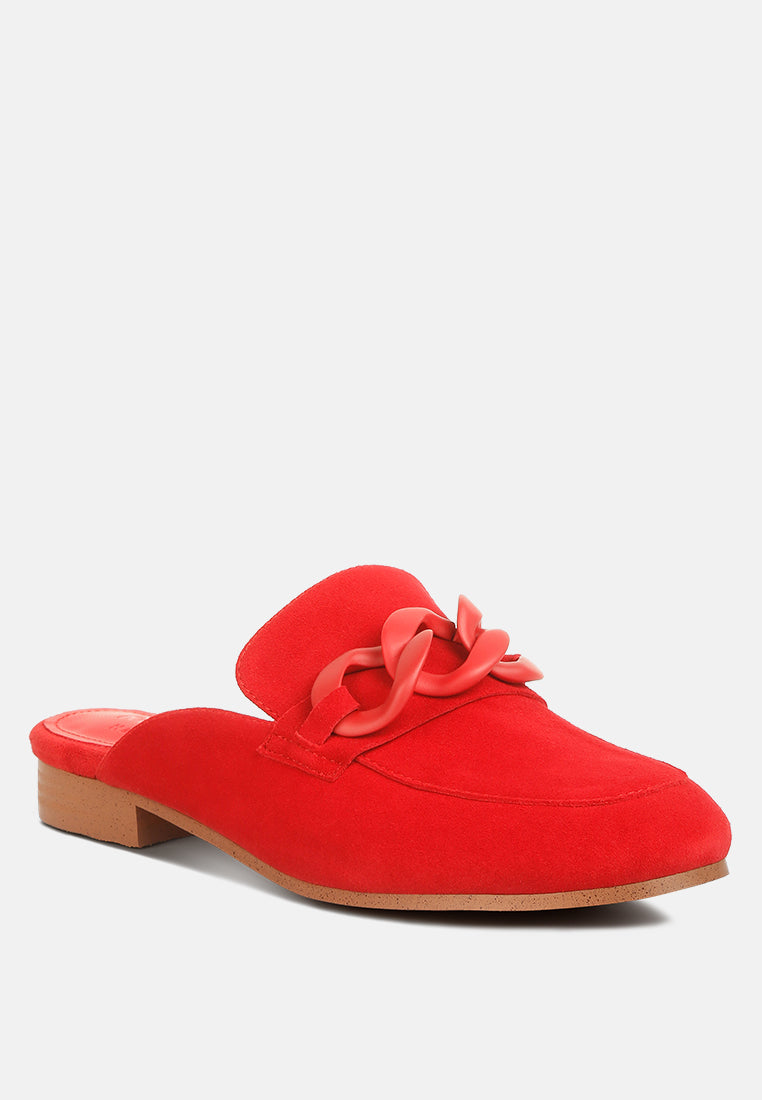 KRIZIA Chunky Chain Suede Slip On Loafers in Red #color_Red