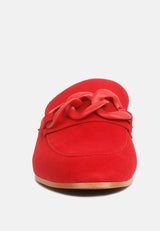KRIZIA Chunky Chain Suede Slip On Loafers in Red #color_Red