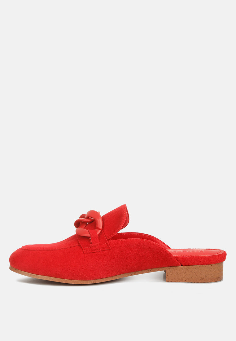 KRIZIA Chunky Chain Suede Slip On Loafers in Red #color_Red