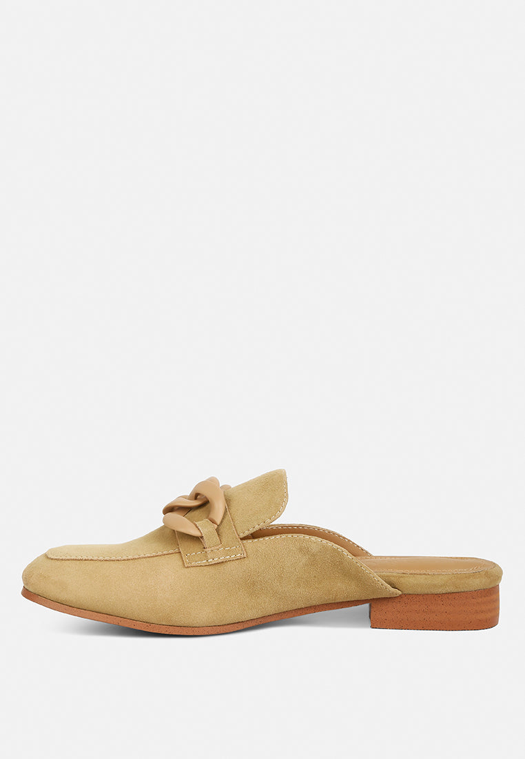 KRIZIA Chunky Chain Suede Slip On Loafers in Sand#color_sand