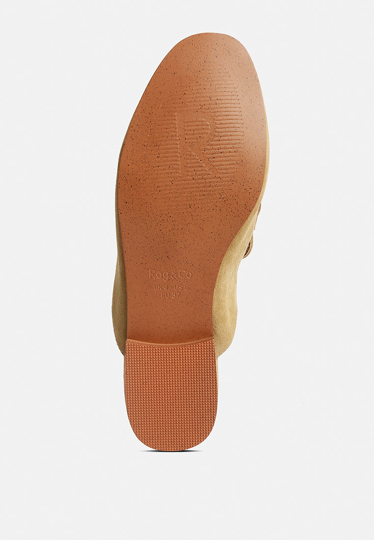 KRIZIA Chunky Chain Suede Slip On Loafers in Sand#color_sand