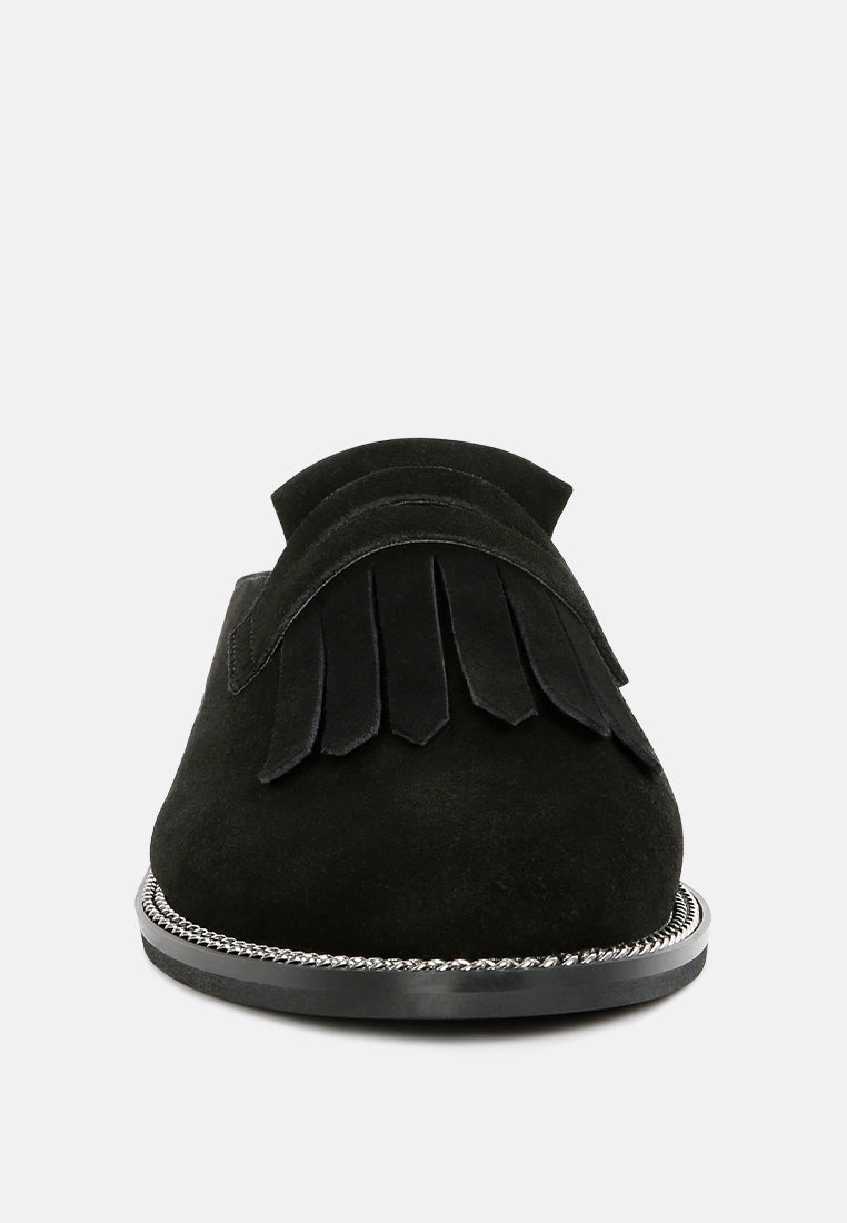 LENA Black Suede Walking Loafer Mules-Black