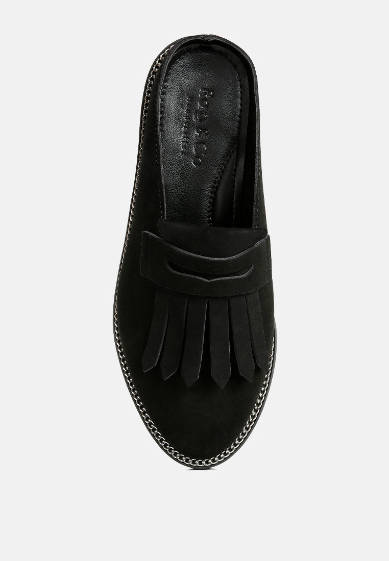 LENA Black Suede Walking Loafer Mules-Black