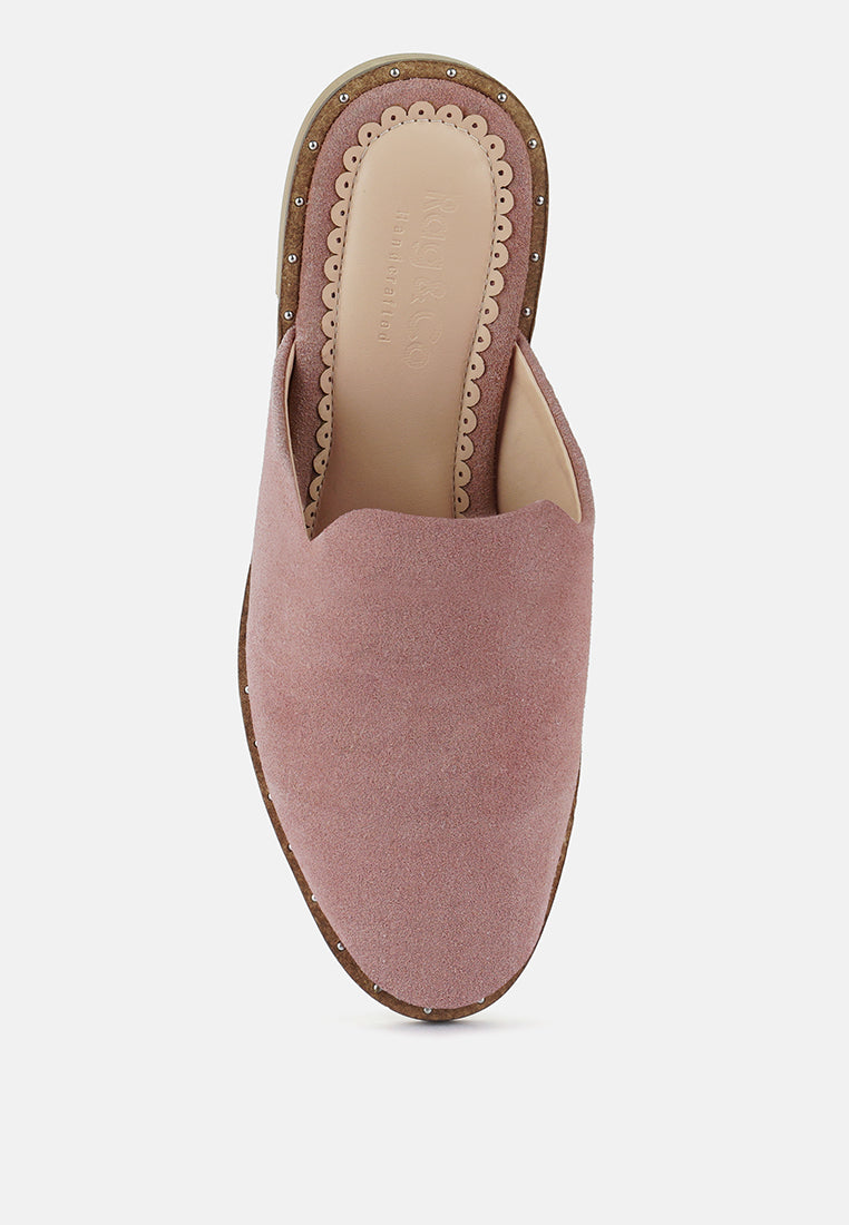 LIA Dusty Pink Handcrafted Suede Mules#color_dusty pink