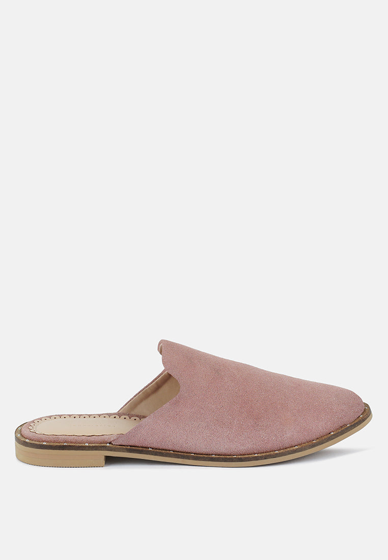 LIA Dusty Pink Handcrafted Suede Mules color dusty pink