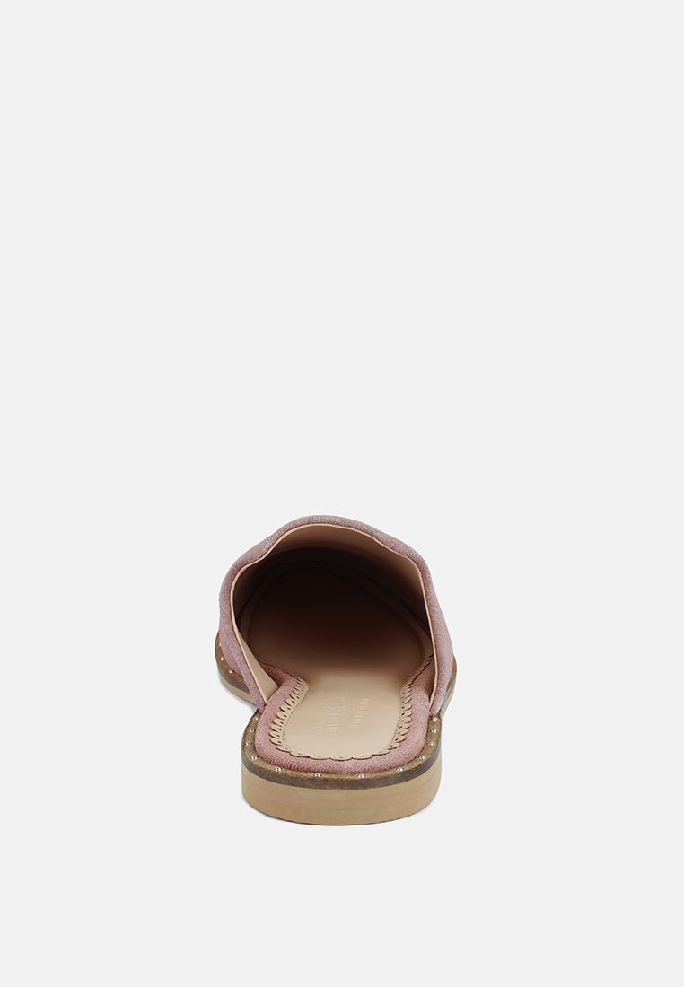 LIA Dusty Pink Handcrafted Suede Mules color_dusty pink
