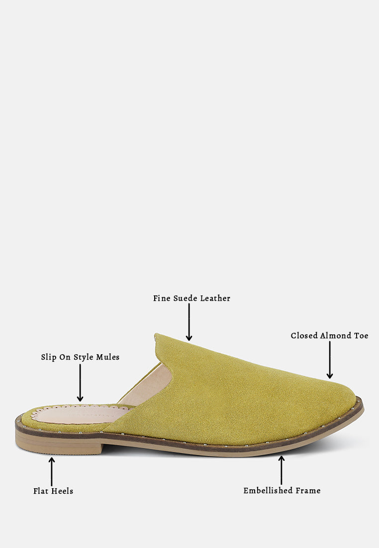 LIA Mustard Handcrafted Suede Mules#color_mustard