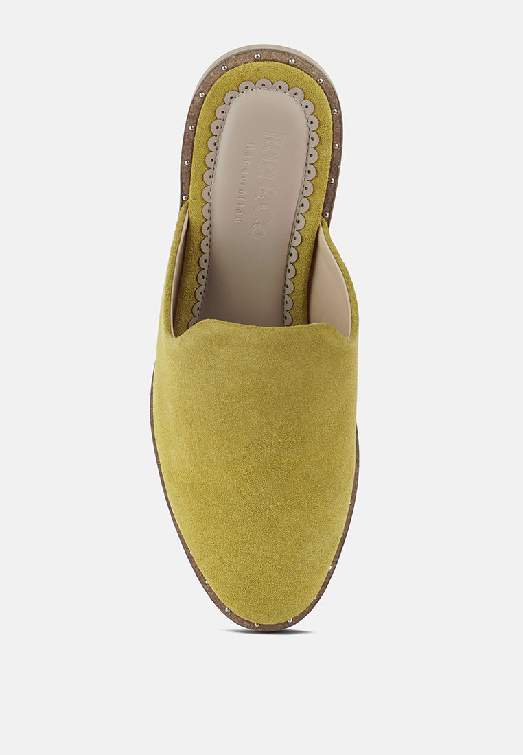 LIA Mustard Handcrafted Suede Mules#color_mustard